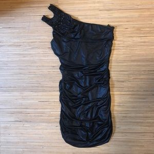 Bebe One Shoulder Black Dress with Beaded Detail